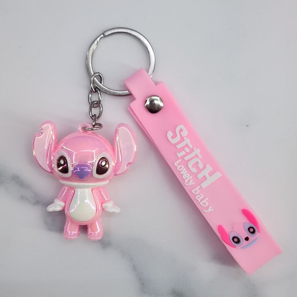 NEW Pink Disney's Stitch Figure Keychain & Strap, Metallic Shiny Iridescent